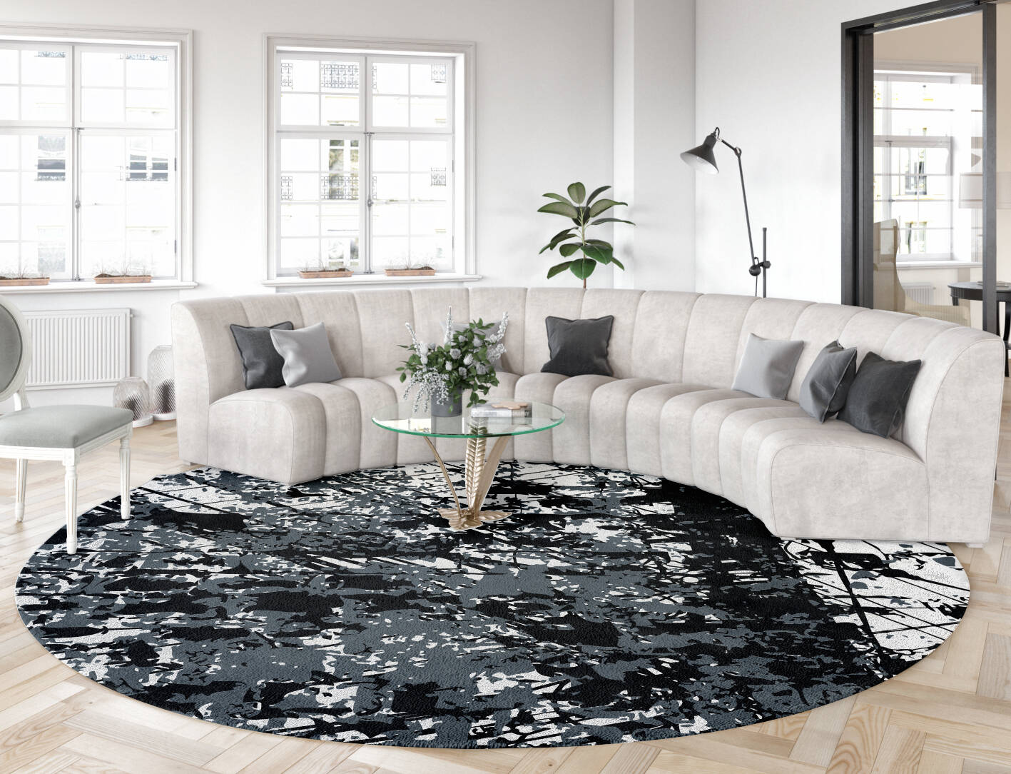 Flux Ions Monochrome Round Hand Tufted Pure Wool Custom Rug by Rug Artisan