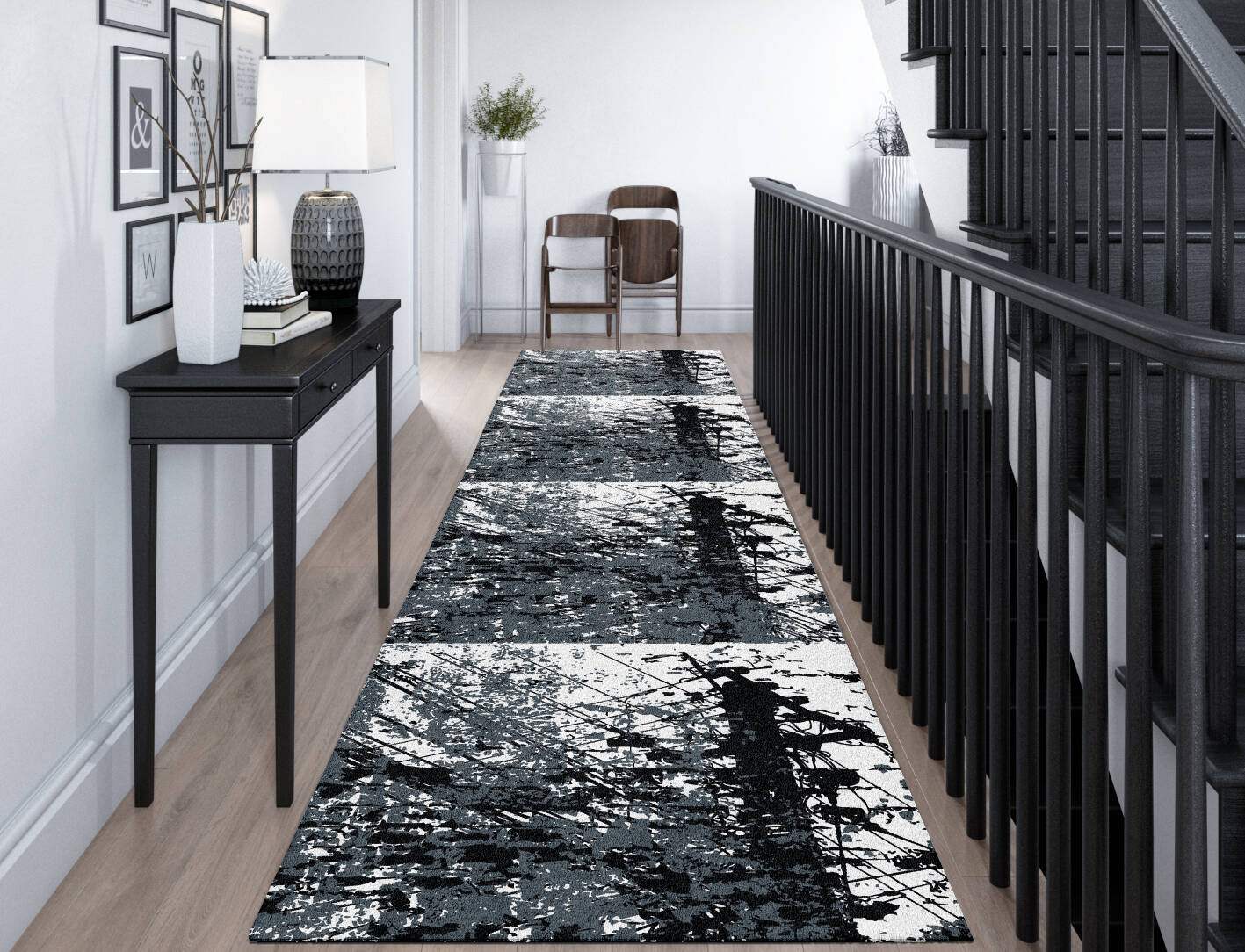 Flux Ions Monochrome Runner Hand Tufted Pure Wool Custom Rug by Rug Artisan