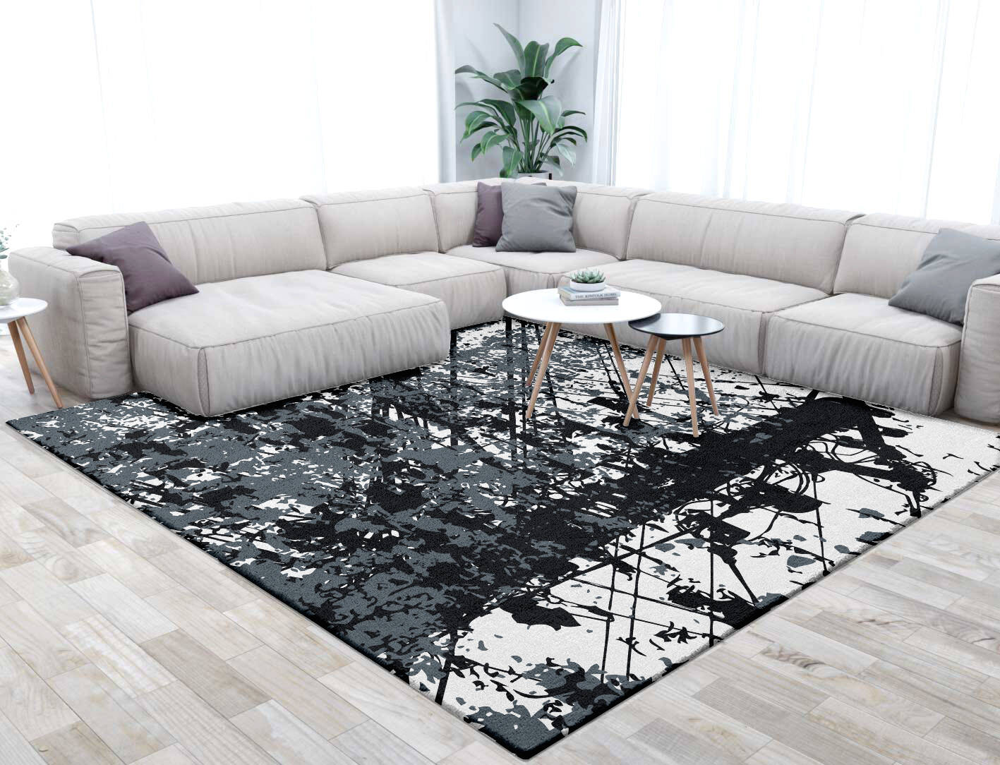 Flux Ions Monochrome Square Hand Tufted Pure Wool Custom Rug by Rug Artisan