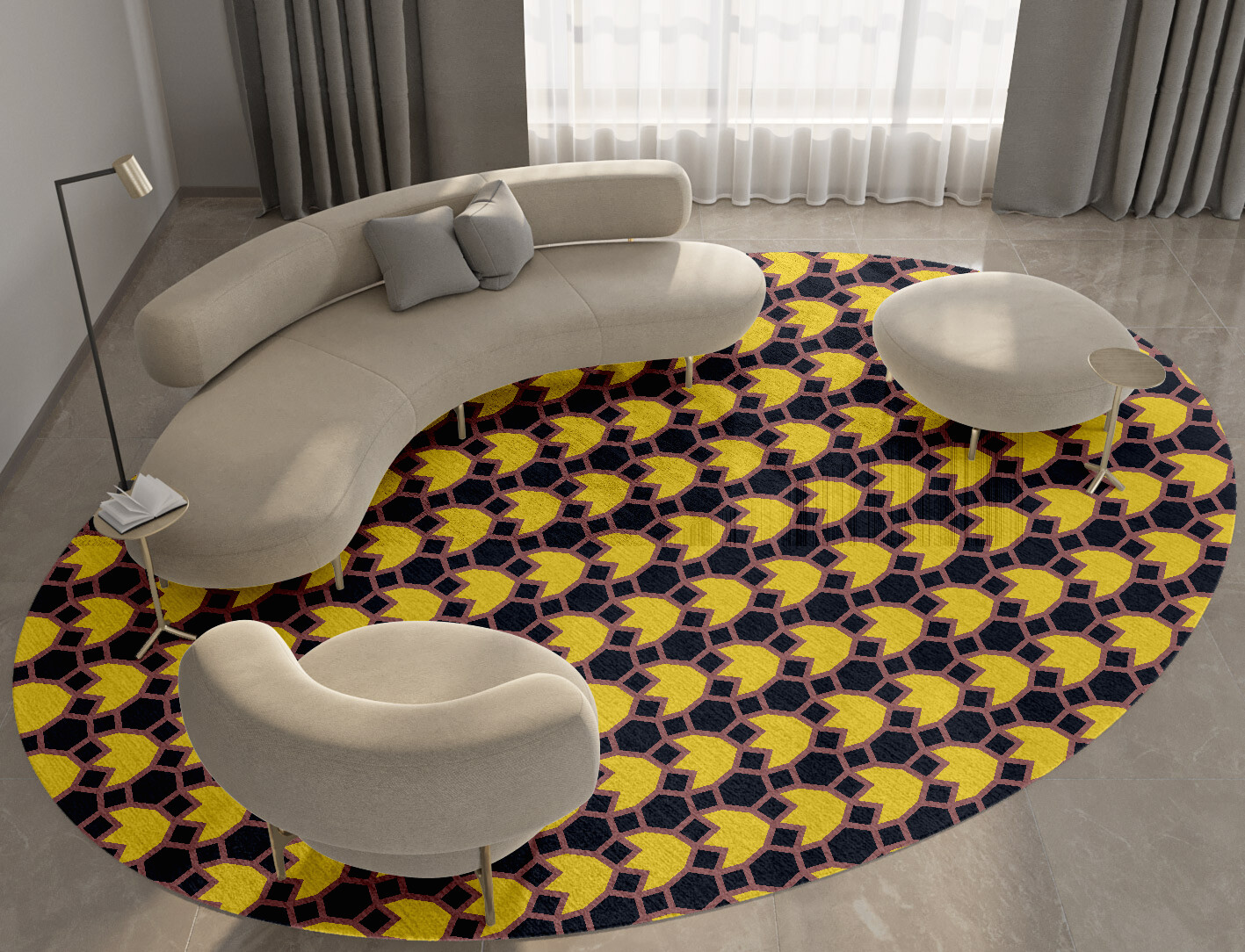 Flyroe Geometric Oval Hand Knotted Bamboo Silk Custom Rug by Rug Artisan