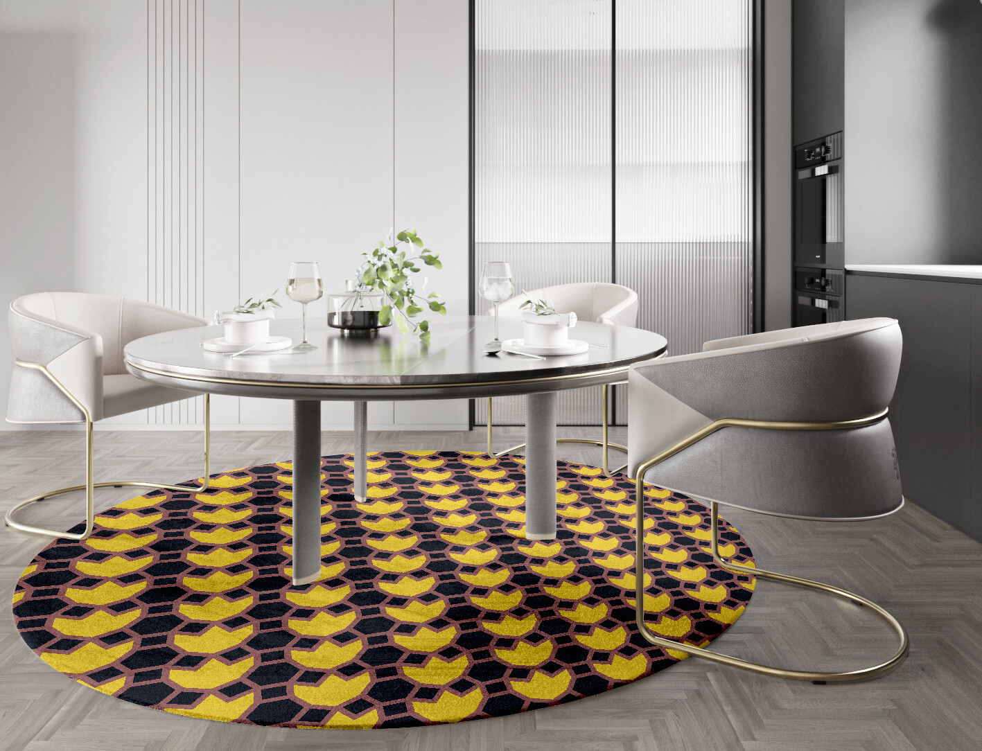 Flyroe Geometric Round Hand Knotted Bamboo Silk Custom Rug by Rug Artisan