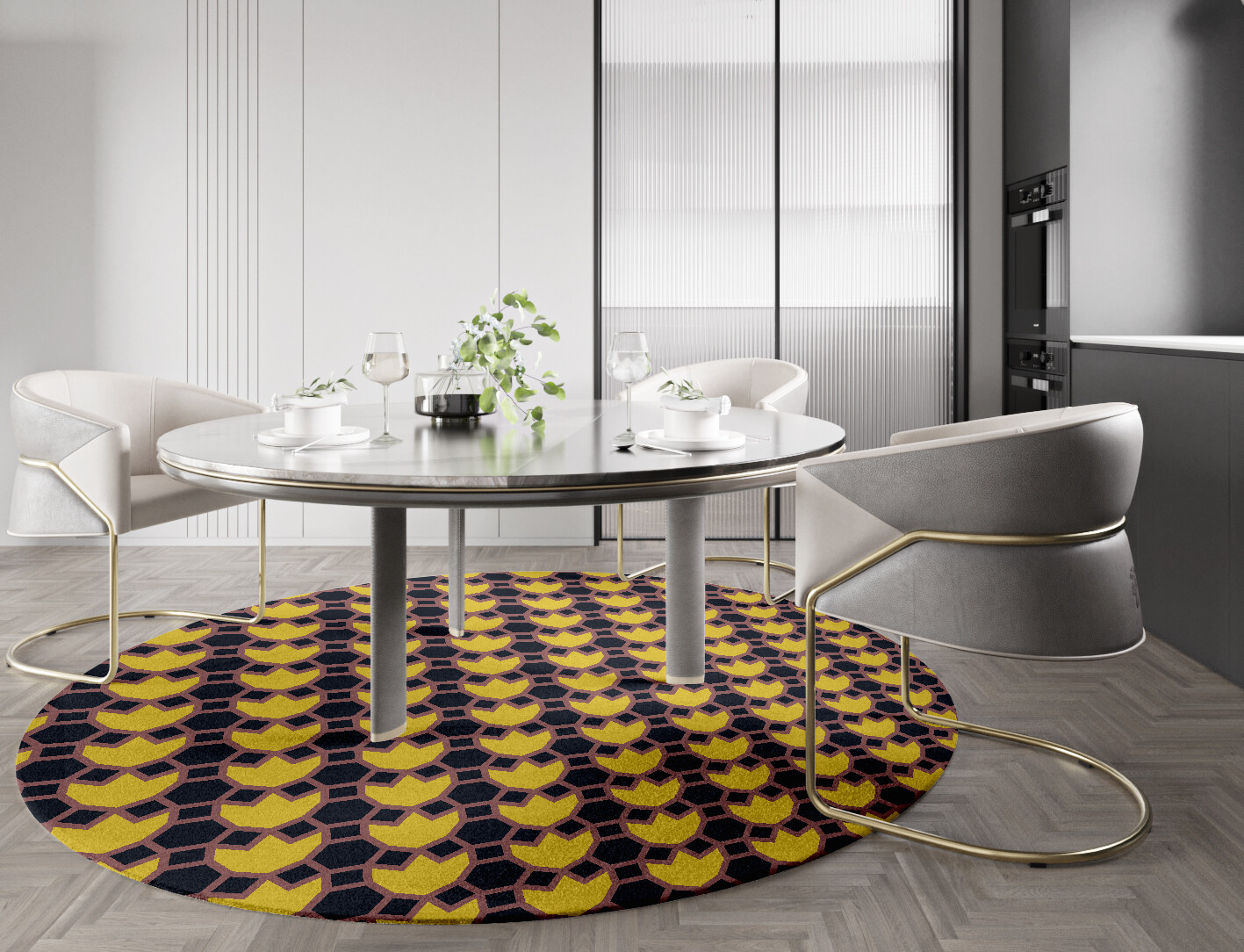 Flyroe Geometric Round Hand Knotted Tibetan Wool Custom Rug by Rug Artisan