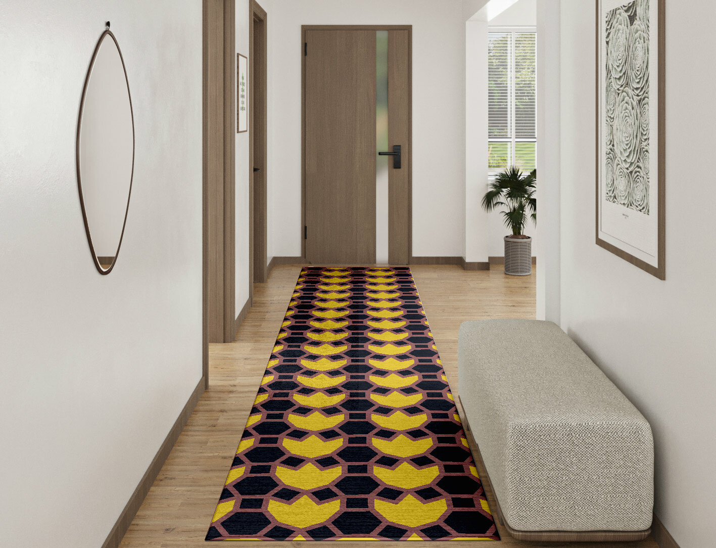 Flyroe Geometric Runner Hand Knotted Bamboo Silk Custom Rug by Rug Artisan