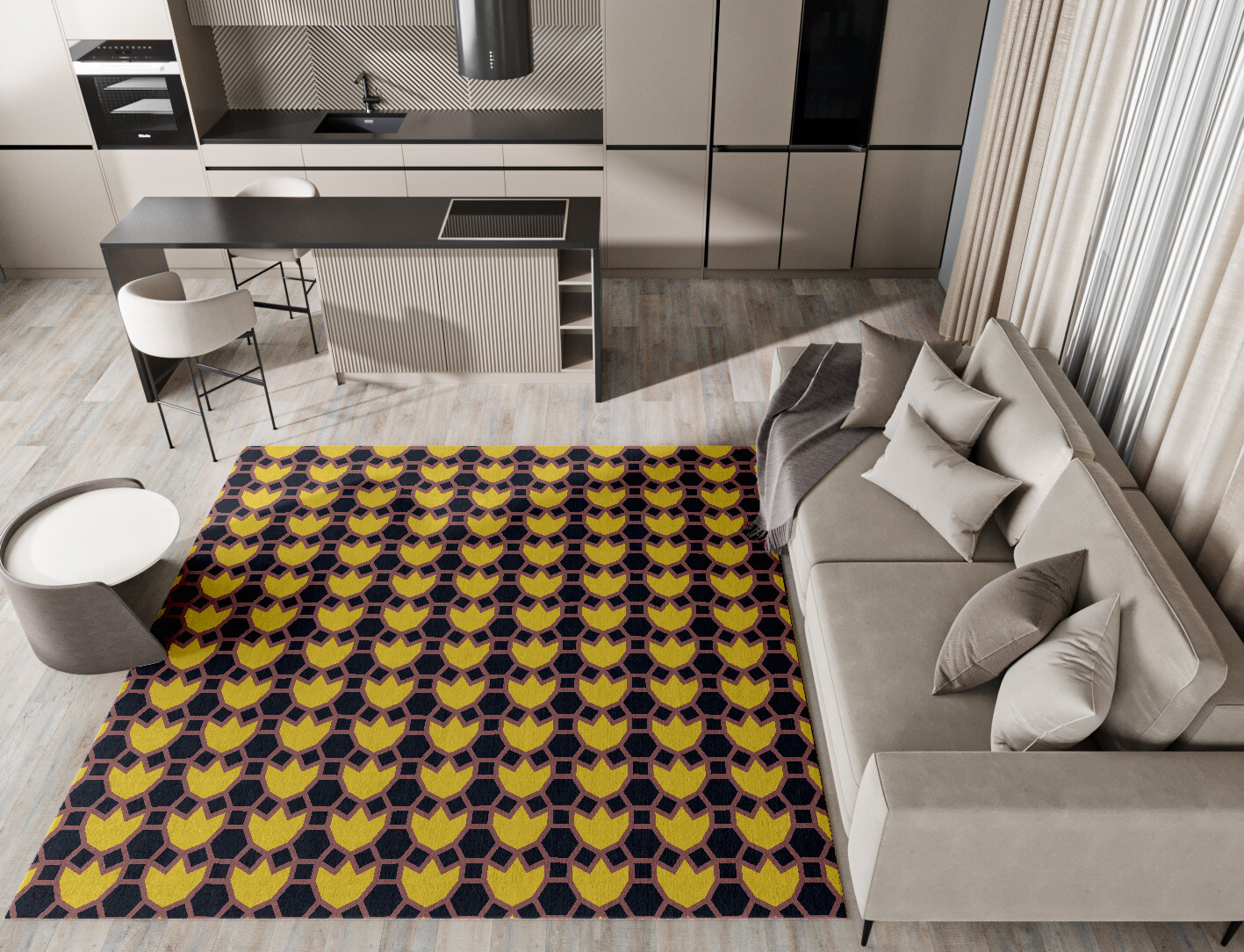 Flyroe Geometric Square Hand Knotted Tibetan Wool Custom Rug by Rug Artisan