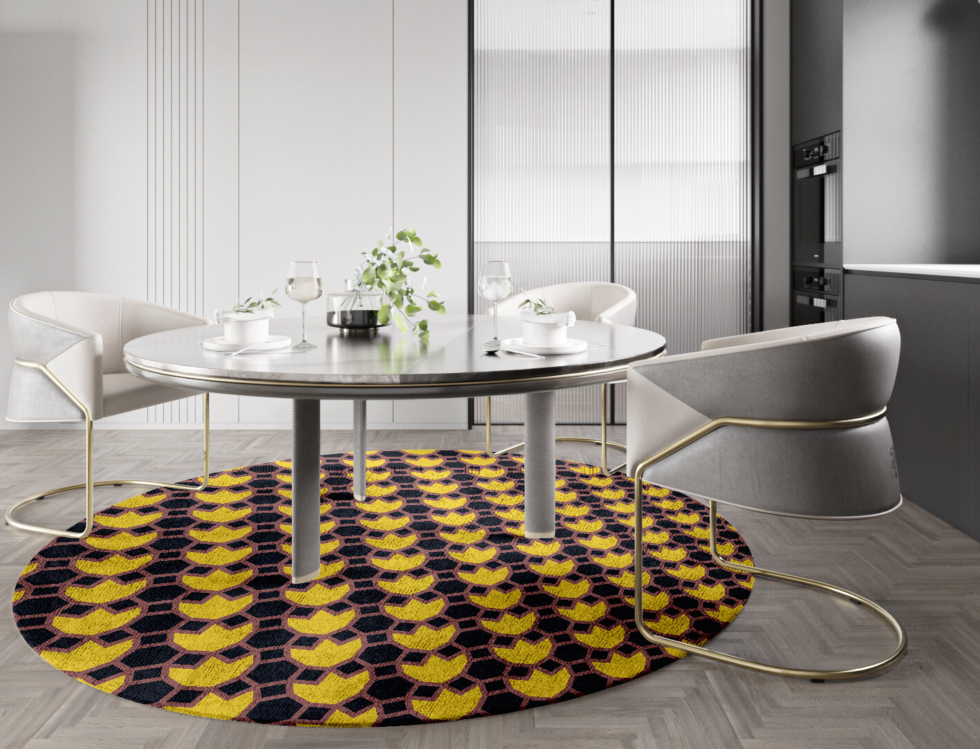 Flyroe Geometric Round Hand Tufted Bamboo Silk Custom Rug by Rug Artisan