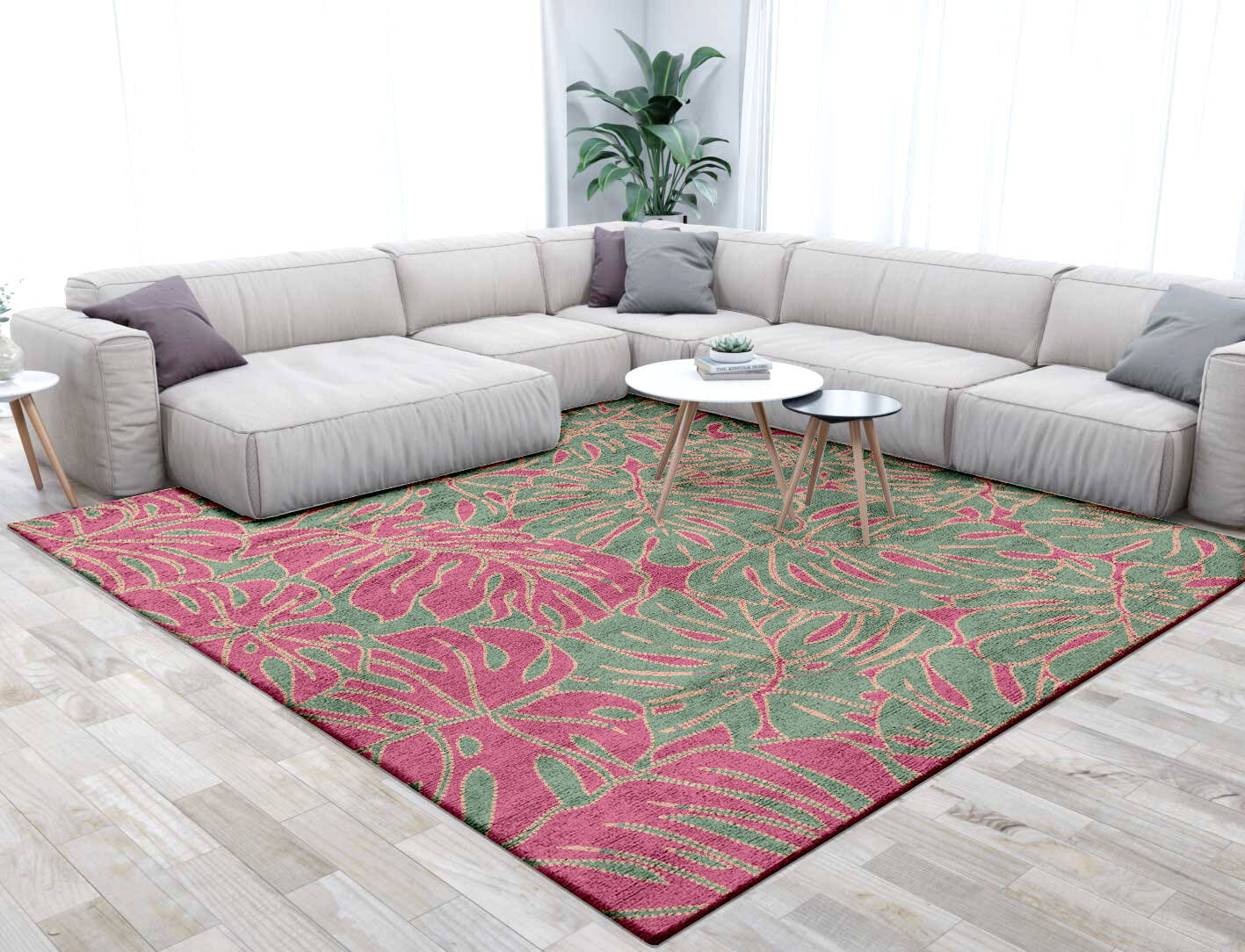 Foliage Floral Square Hand Tufted Bamboo Silk Custom Rug by Rug Artisan