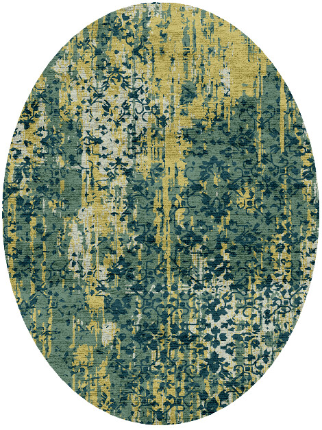 Forest Print Vintage Oval Hand Knotted Bamboo Silk Custom Rug by Rug Artisan