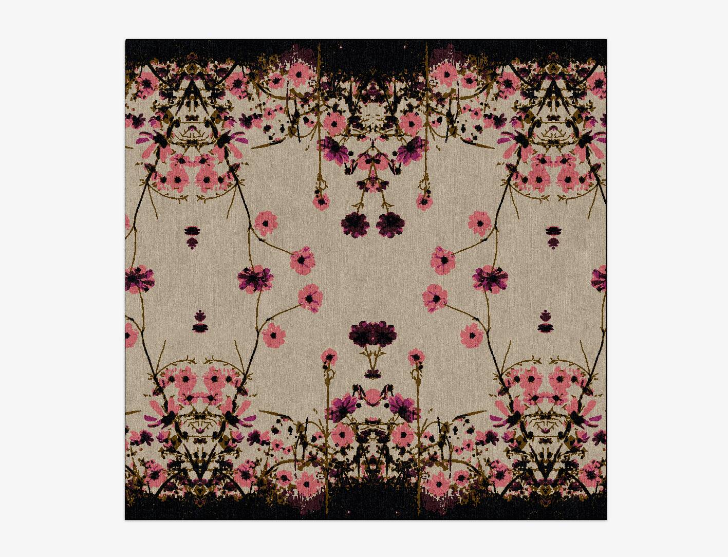 Foxglove Floral Square Hand Knotted Tibetan Wool Custom Rug by Rug Artisan