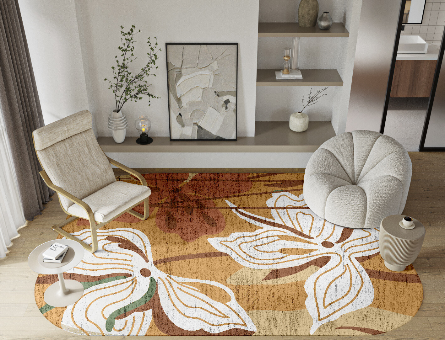 Frasera Field of Flowers Oblong Hand Knotted Bamboo Silk Custom Rug by Rug Artisan
