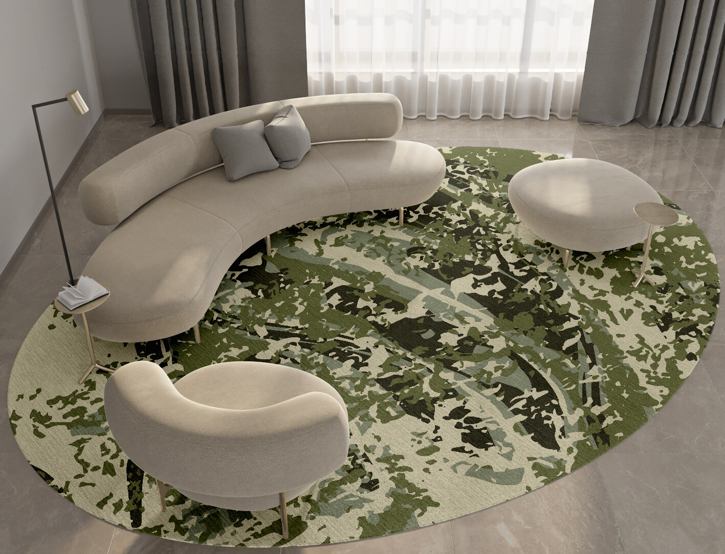 Frenzy Surface Art Oval Hand Knotted Tibetan Wool Custom Rug by Rug Artisan