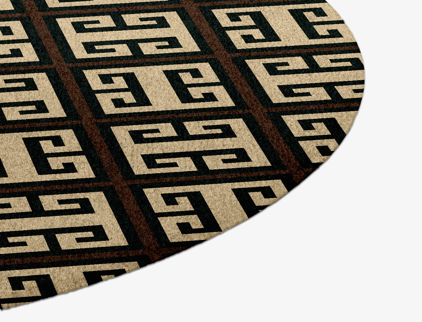 Fret Geometric Round Hand Knotted Tibetan Wool Custom Rug by Rug Artisan