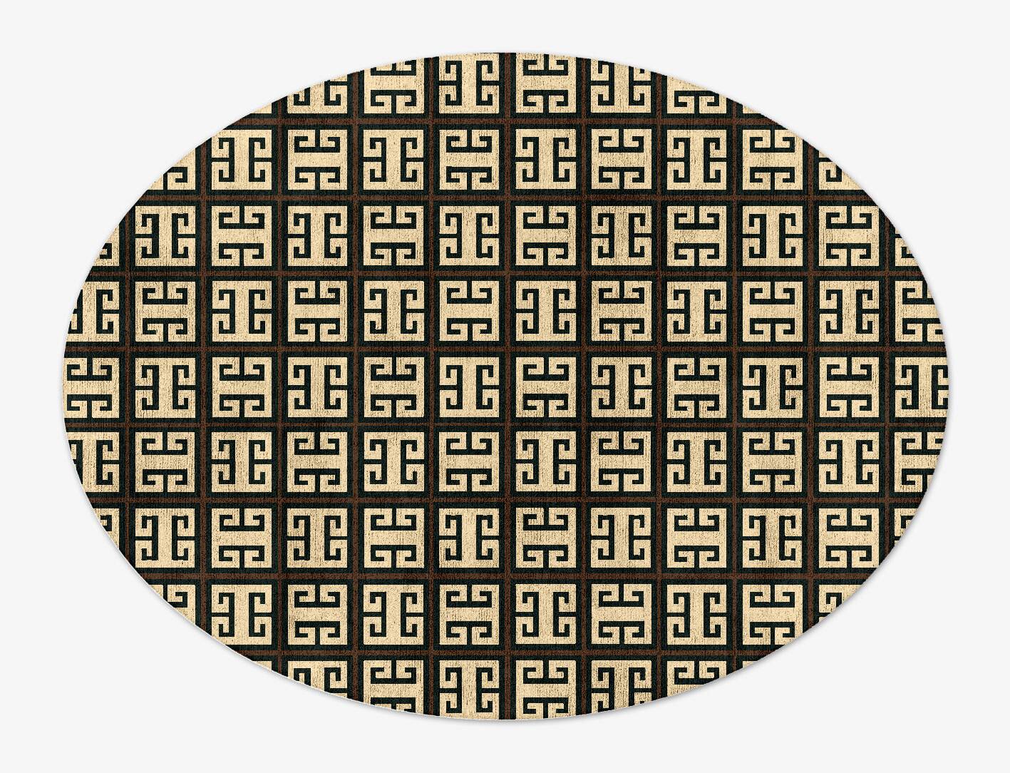 Fret Geometric Oval Hand Tufted Bamboo Silk Custom Rug by Rug Artisan