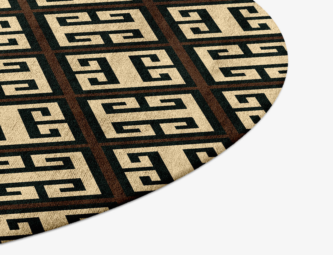 Fret Geometric Round Hand Tufted Bamboo Silk Custom Rug by Rug Artisan