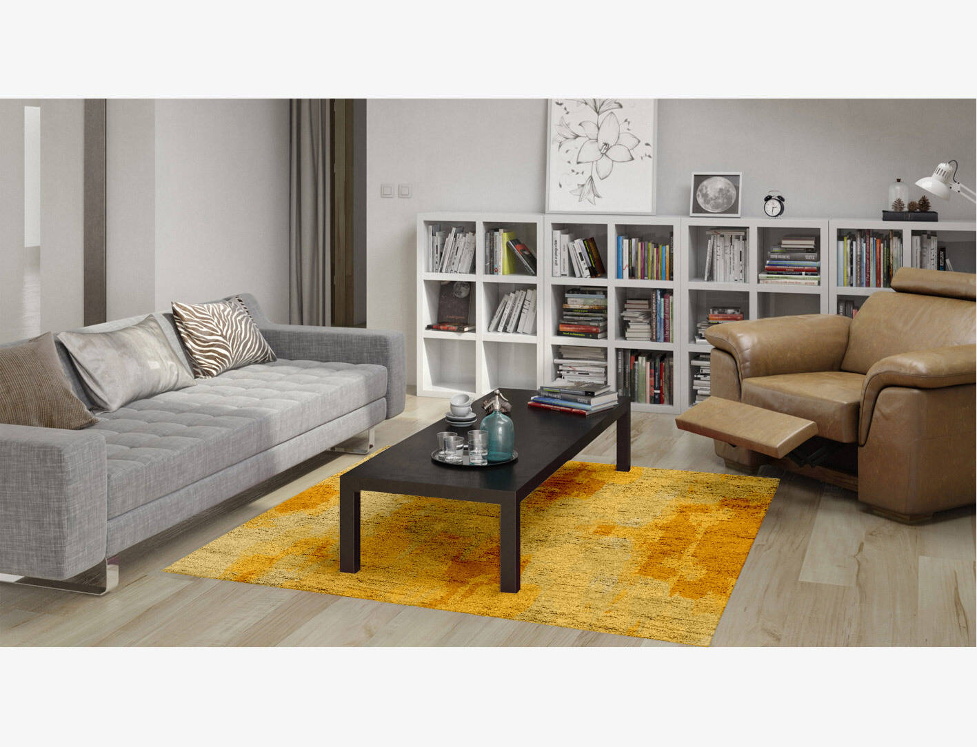 Freya Gradation Square Hand Knotted Bamboo Silk Custom Rug by Rug Artisan