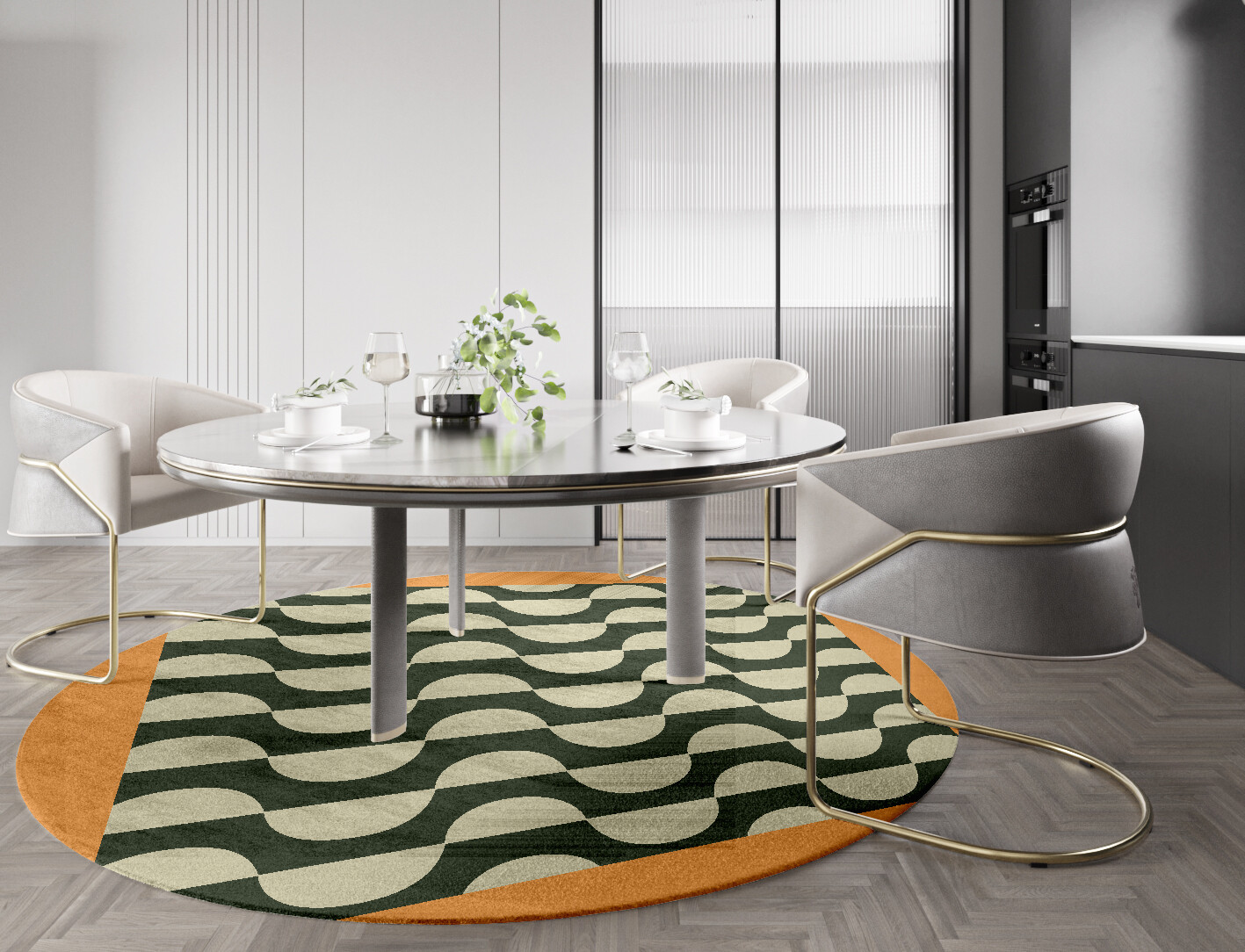 Frizzle Geometric Round Hand Knotted Bamboo Silk Custom Rug by Rug Artisan