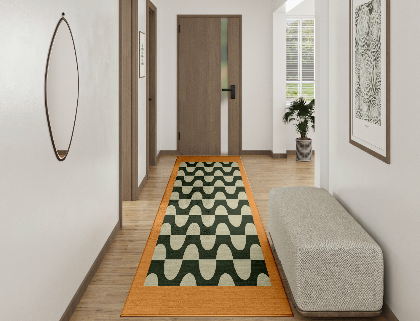 Frizzle Geometric Runner Hand Knotted Bamboo Silk Custom Rug by Rug Artisan