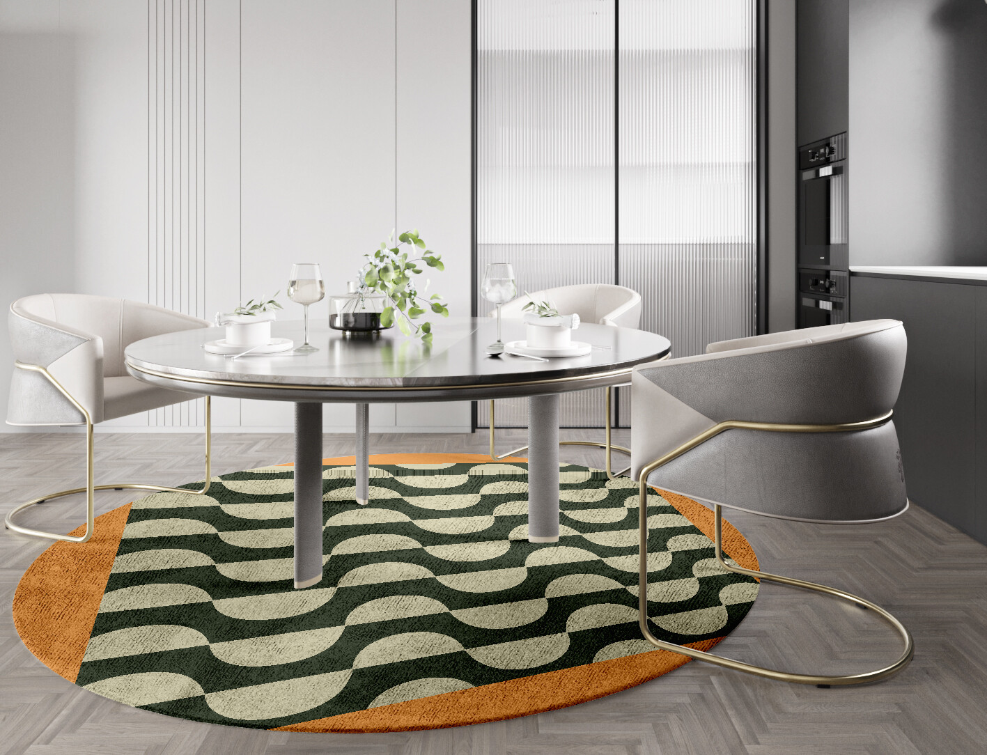 Frizzle Geometric Round Hand Tufted Bamboo Silk Custom Rug by Rug Artisan