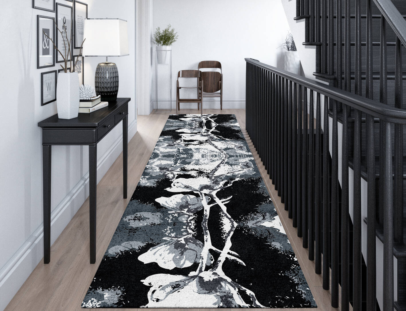 Frosting Monochrome Runner Hand Tufted Bamboo Silk Custom Rug by Rug Artisan