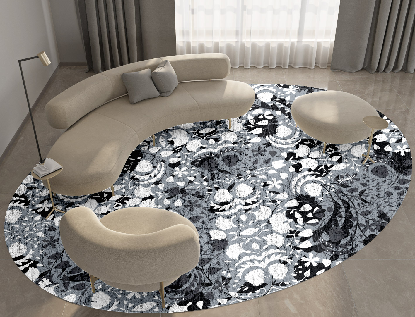 Frosty Sedge Monochrome Oval Hand Knotted Bamboo Silk Custom Rug by Rug Artisan