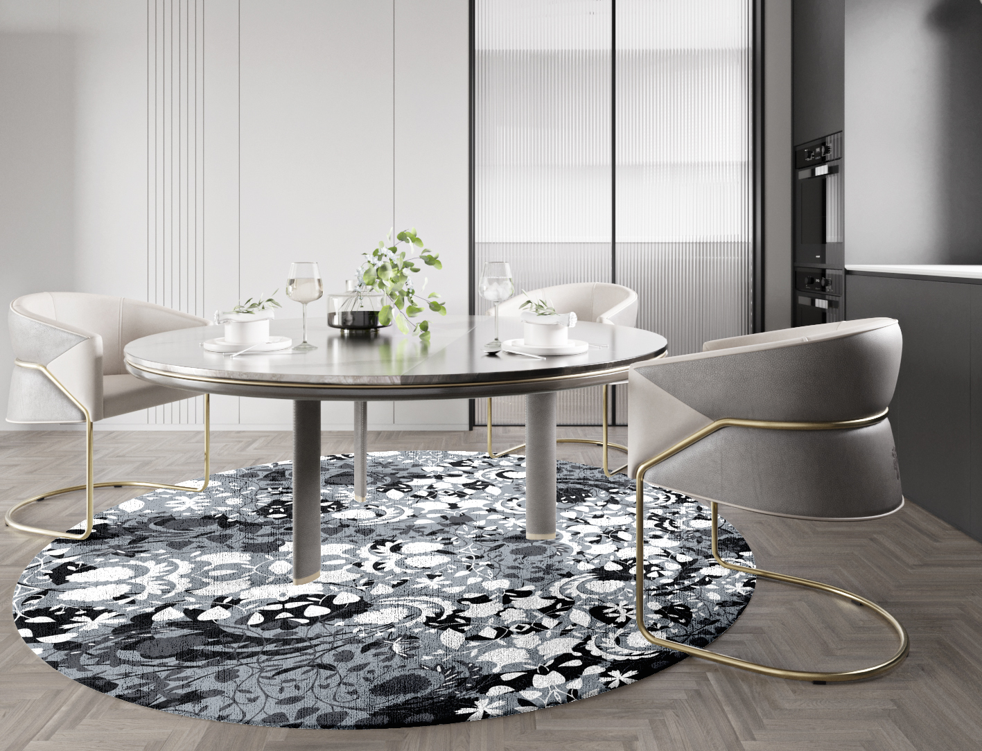 Frosty Sedge Monochrome Round Hand Knotted Bamboo Silk Custom Rug by Rug Artisan