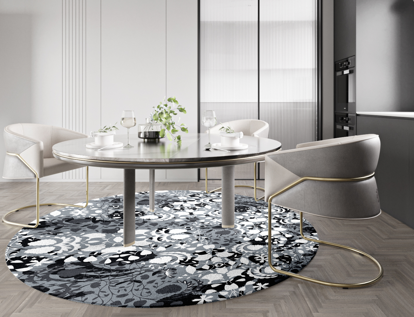 Frosty Sedge Monochrome Round Hand Knotted Tibetan Wool Custom Rug by Rug Artisan