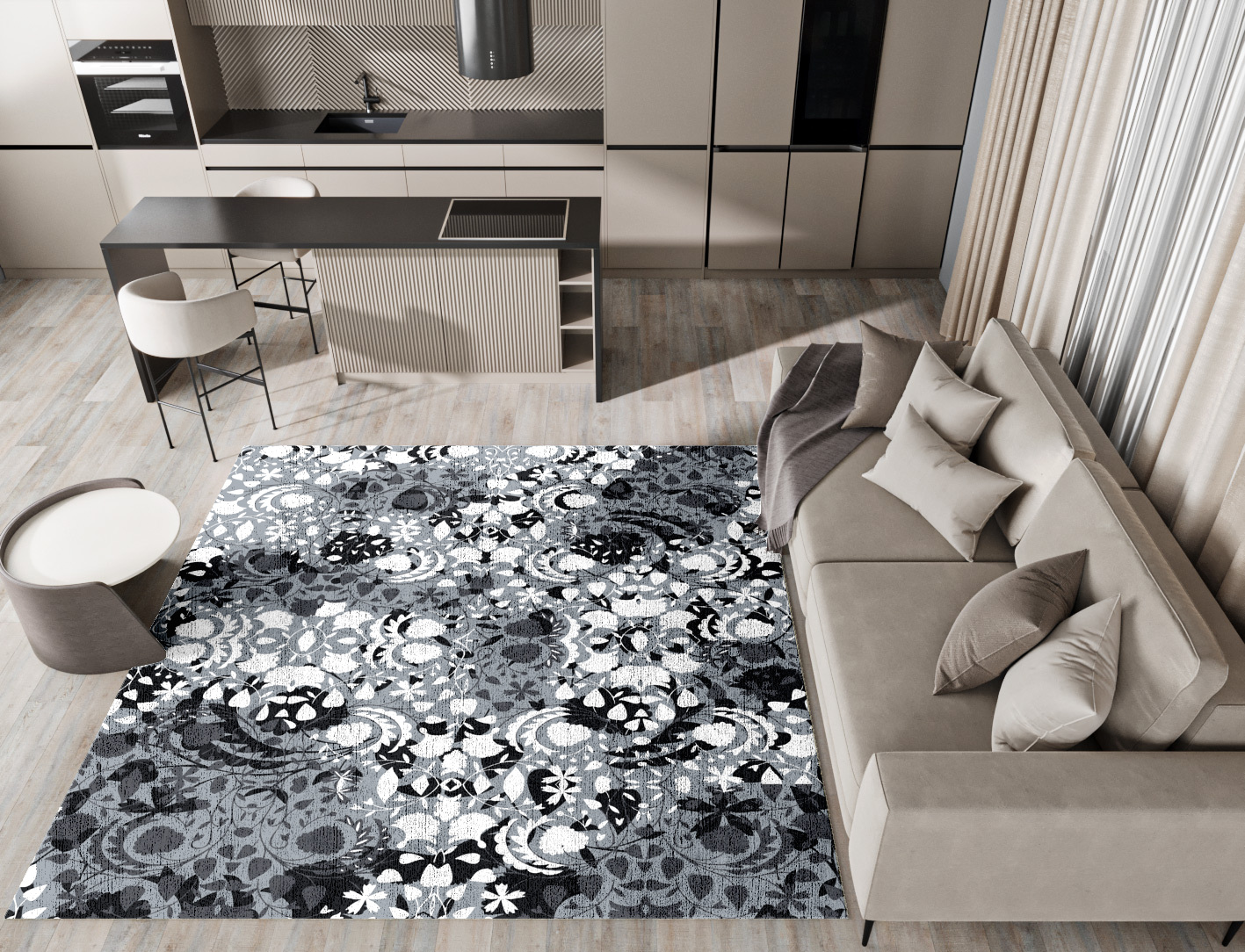 Frosty Sedge Monochrome Square Hand Knotted Bamboo Silk Custom Rug by Rug Artisan