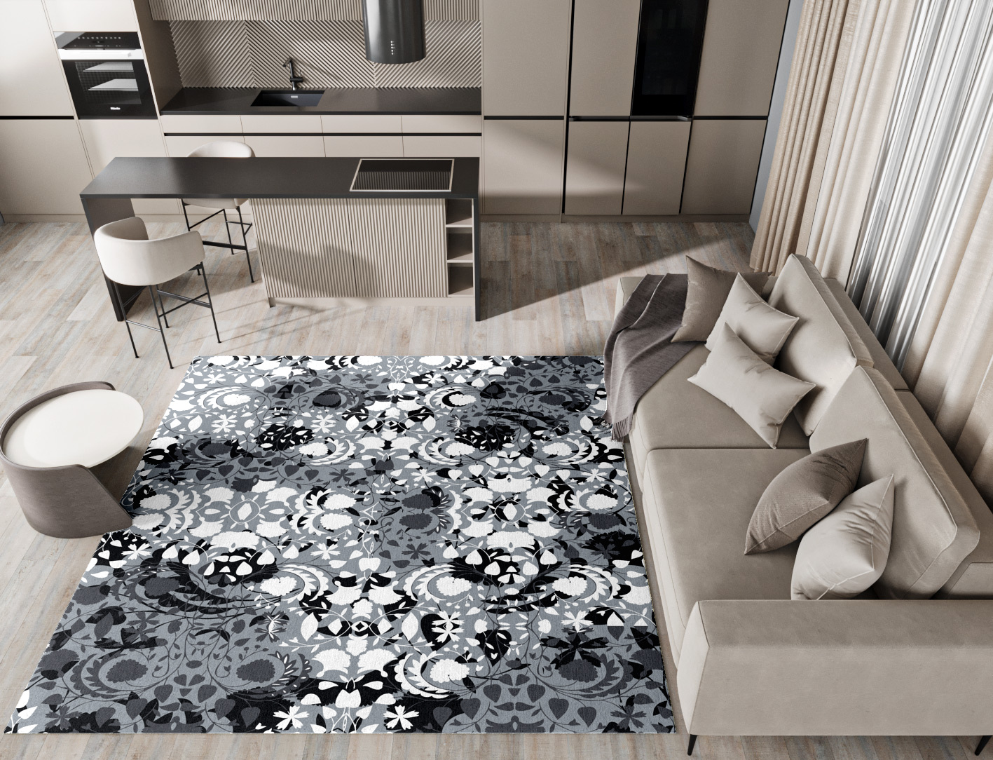 Frosty Sedge Monochrome Square Hand Knotted Tibetan Wool Custom Rug by Rug Artisan