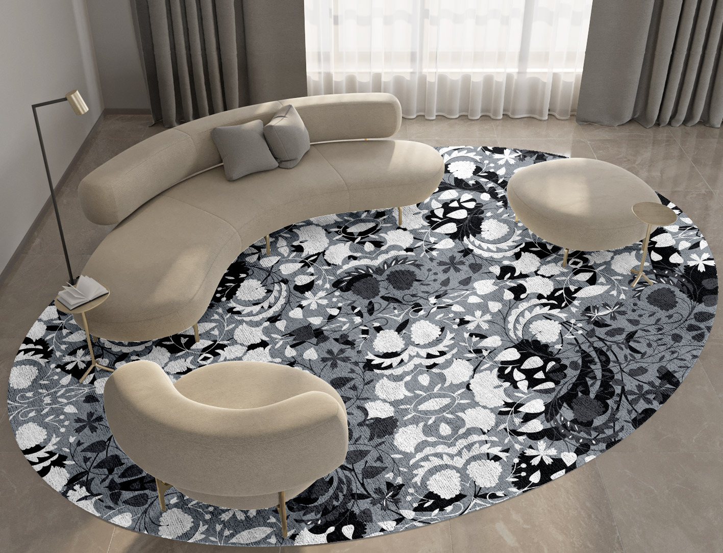 Frosty Sedge Monochrome Oval Hand Tufted Bamboo Silk Custom Rug by Rug Artisan