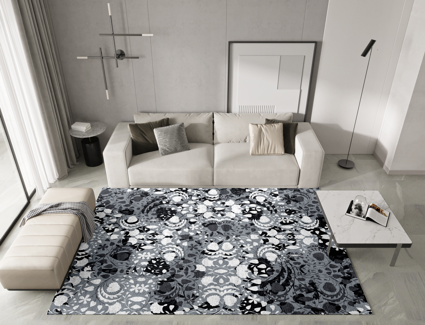 Frosty Sedge Monochrome Rectangle Hand Tufted Bamboo Silk Custom Rug by Rug Artisan