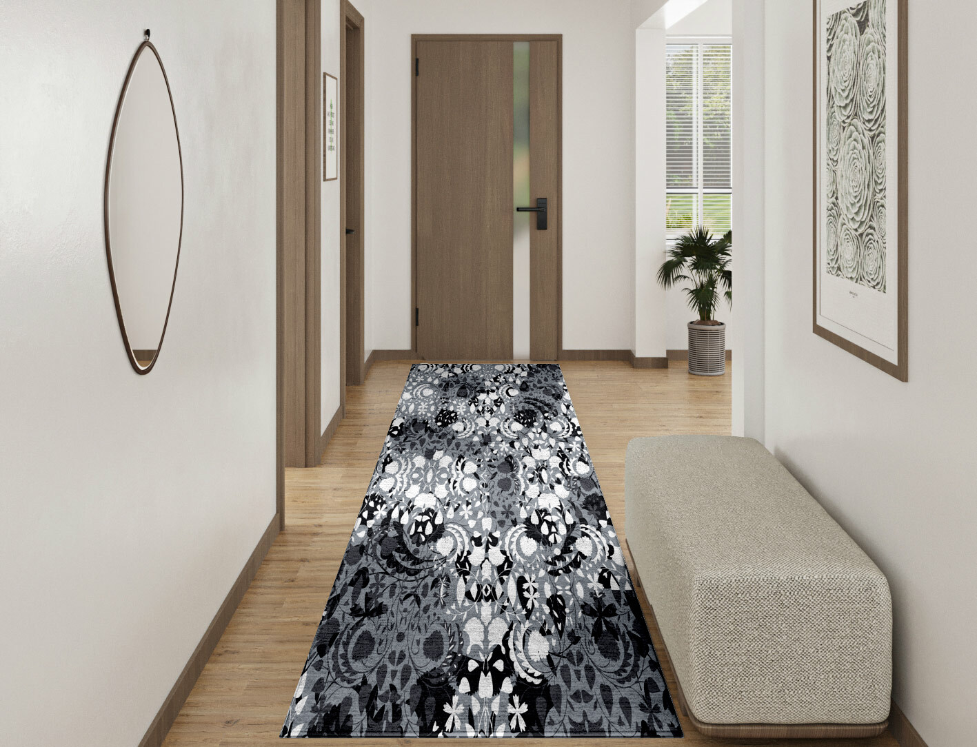 Frosty Sedge Monochrome Runner Hand Tufted Bamboo Silk Custom Rug by Rug Artisan