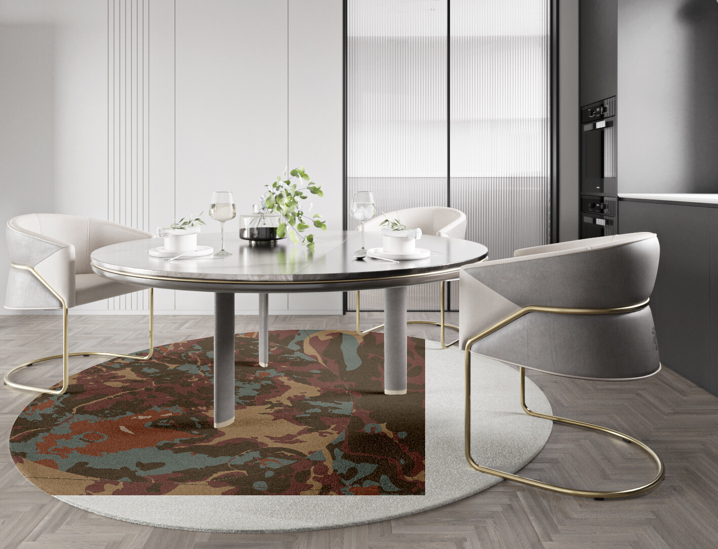 Fusion Surface Art Round Hand Knotted Tibetan Wool Custom Rug by Rug Artisan