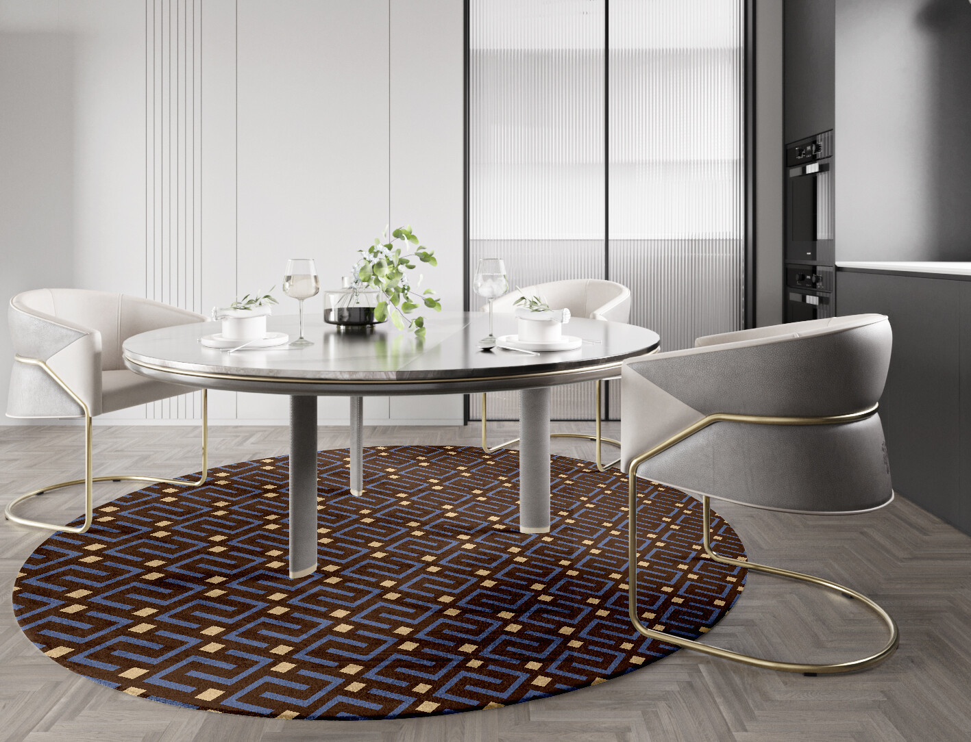 Galaxy Geometric Round Hand Knotted Bamboo Silk Custom Rug by Rug Artisan