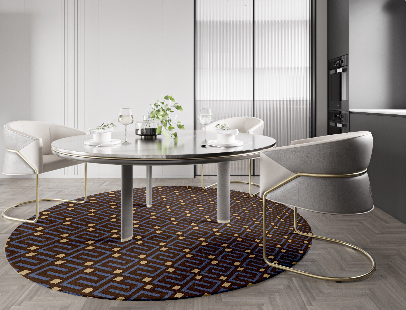 Galaxy Geometric Round Hand Knotted Tibetan Wool Custom Rug by Rug Artisan