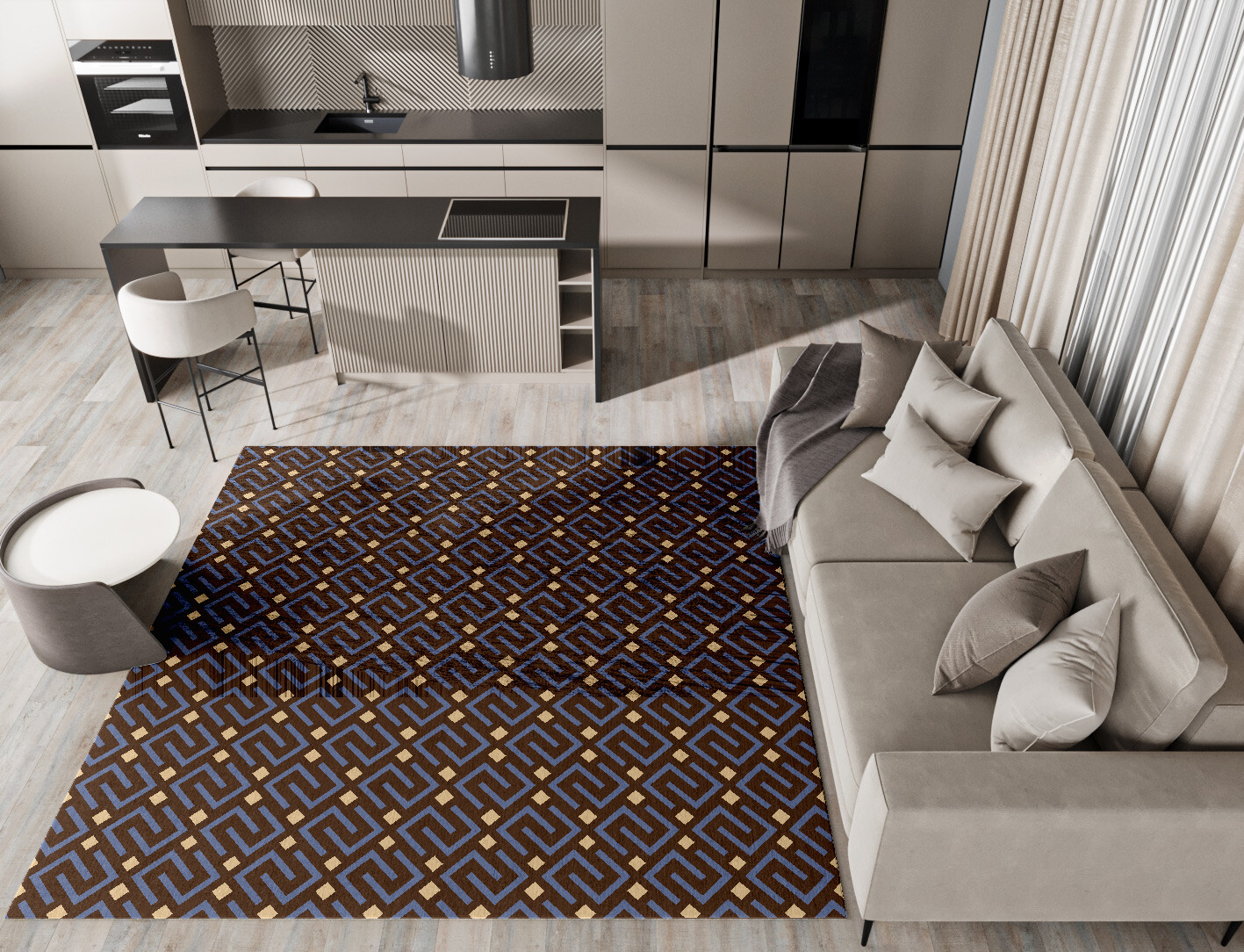 Galaxy Geometric Square Hand Knotted Bamboo Silk Custom Rug by Rug Artisan