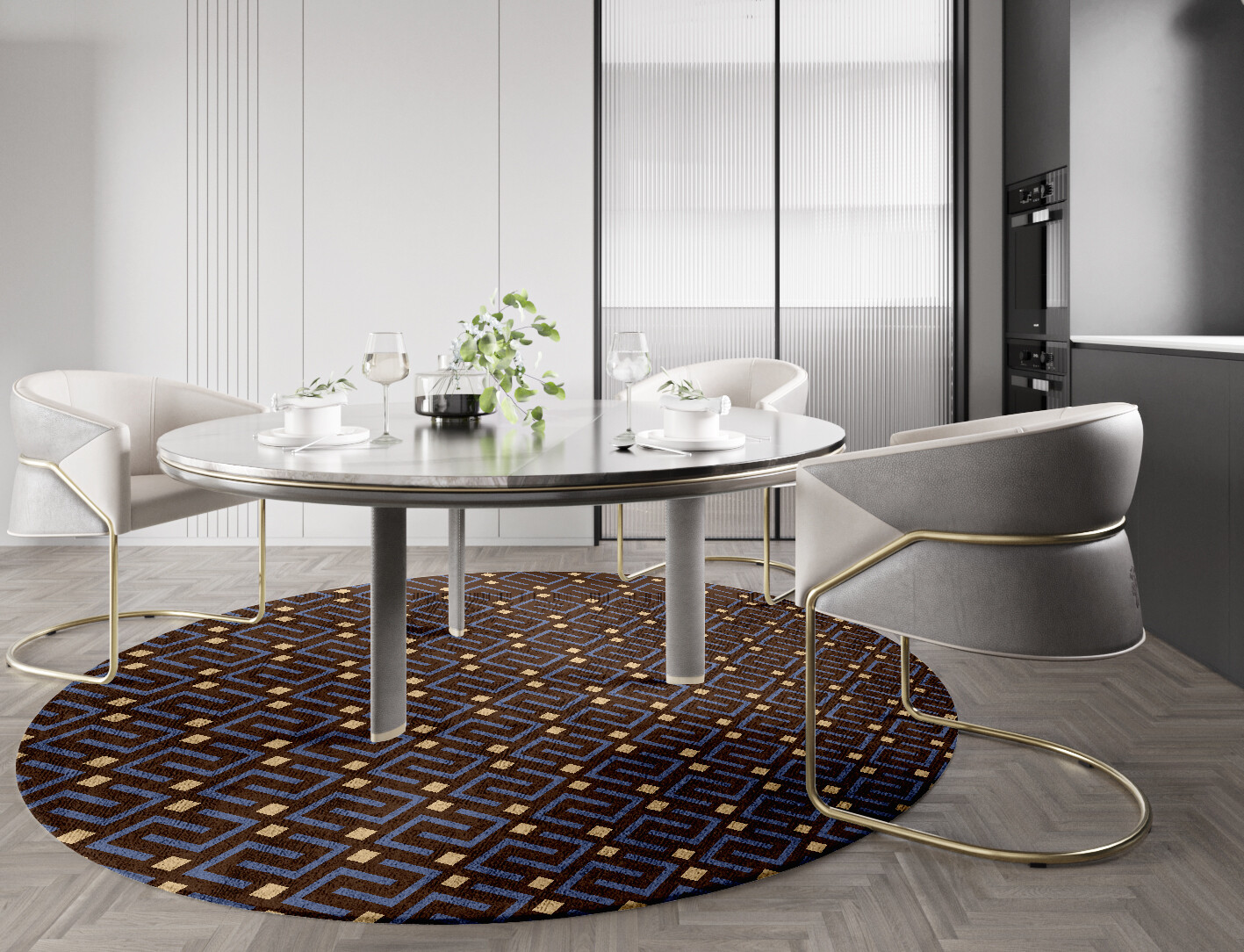 Galaxy Geometric Round Hand Tufted Bamboo Silk Custom Rug by Rug Artisan