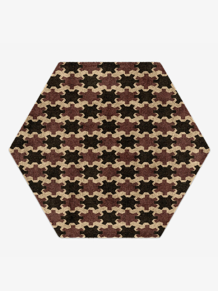Gears Geometric Hexagon Hand Knotted Bamboo Silk Custom Rug by Rug Artisan
