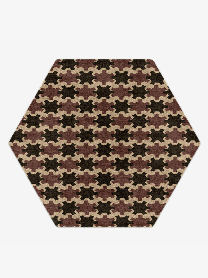Gears Geometric Hexagon Hand Knotted Tibetan Wool Custom Rug by Rug Artisan