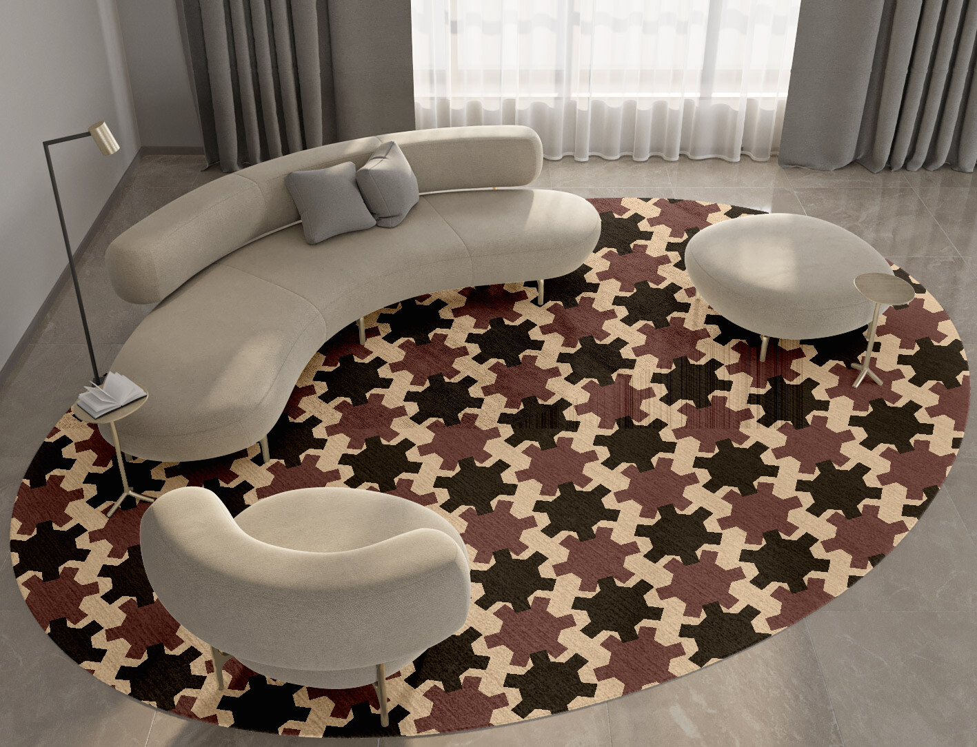 Gears Geometric Oval Hand Knotted Bamboo Silk Custom Rug by Rug Artisan