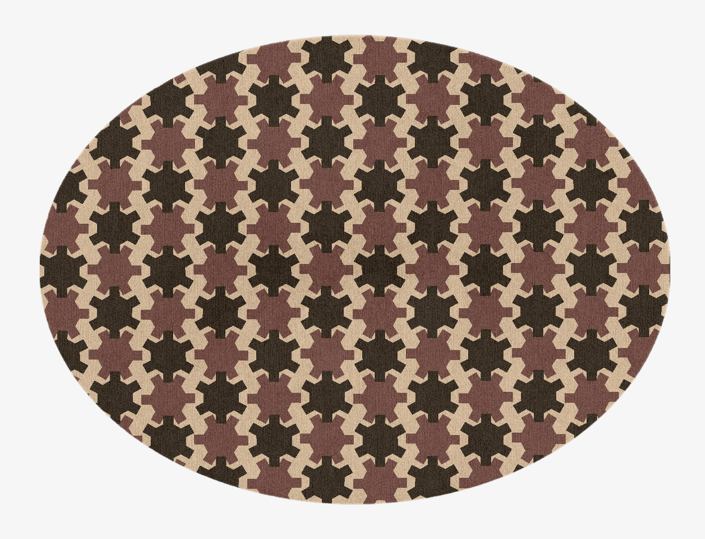 Gears Geometric Oval Hand Knotted Tibetan Wool Custom Rug by Rug Artisan