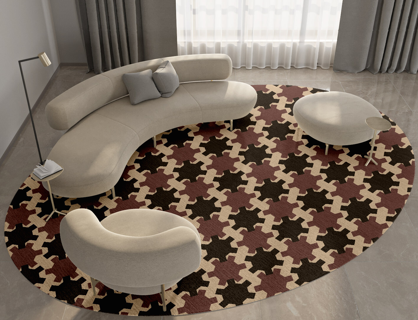 Gears Geometric Oval Hand Knotted Tibetan Wool Custom Rug by Rug Artisan