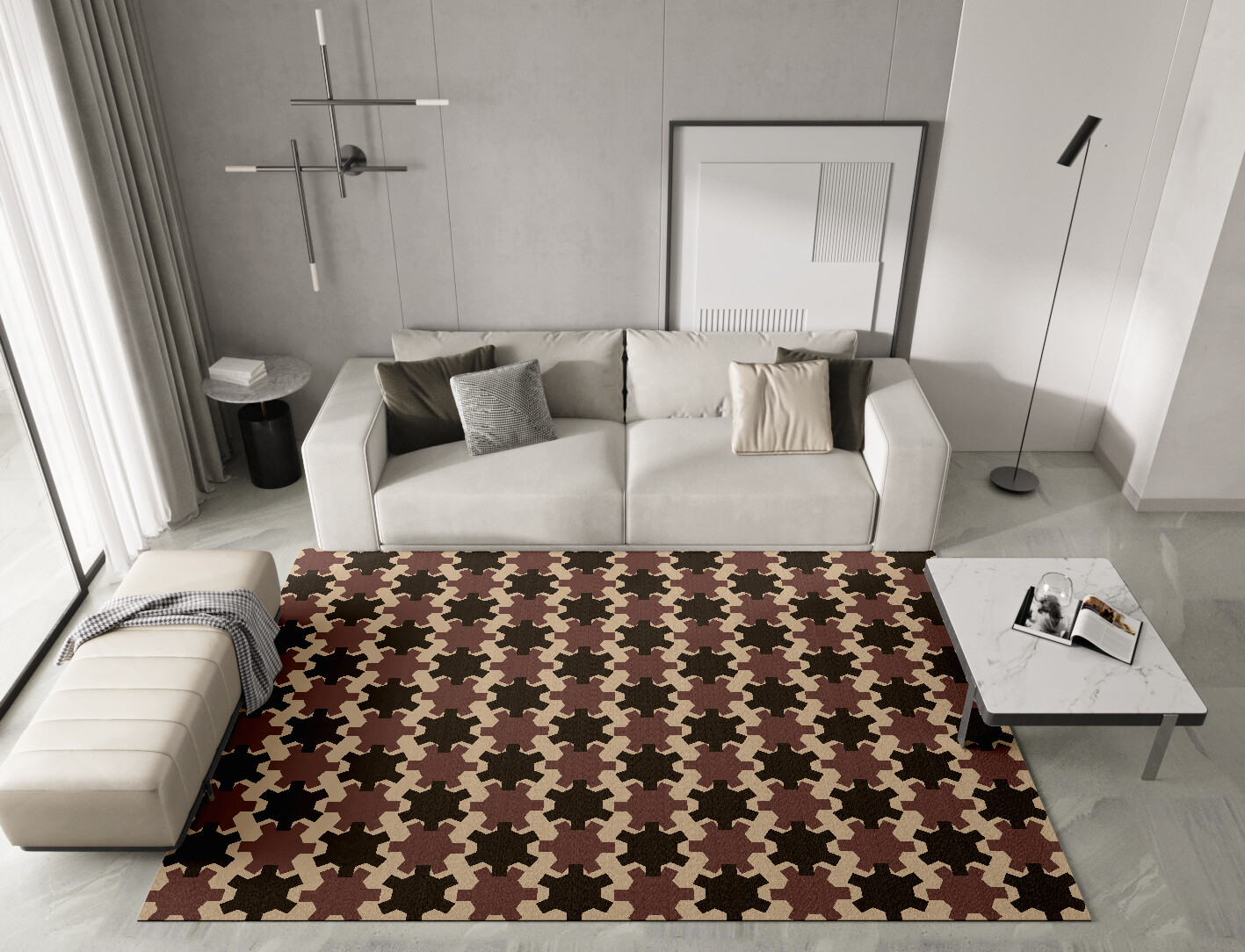 Gears Geometric Rectangle Hand Knotted Tibetan Wool Custom Rug by Rug Artisan