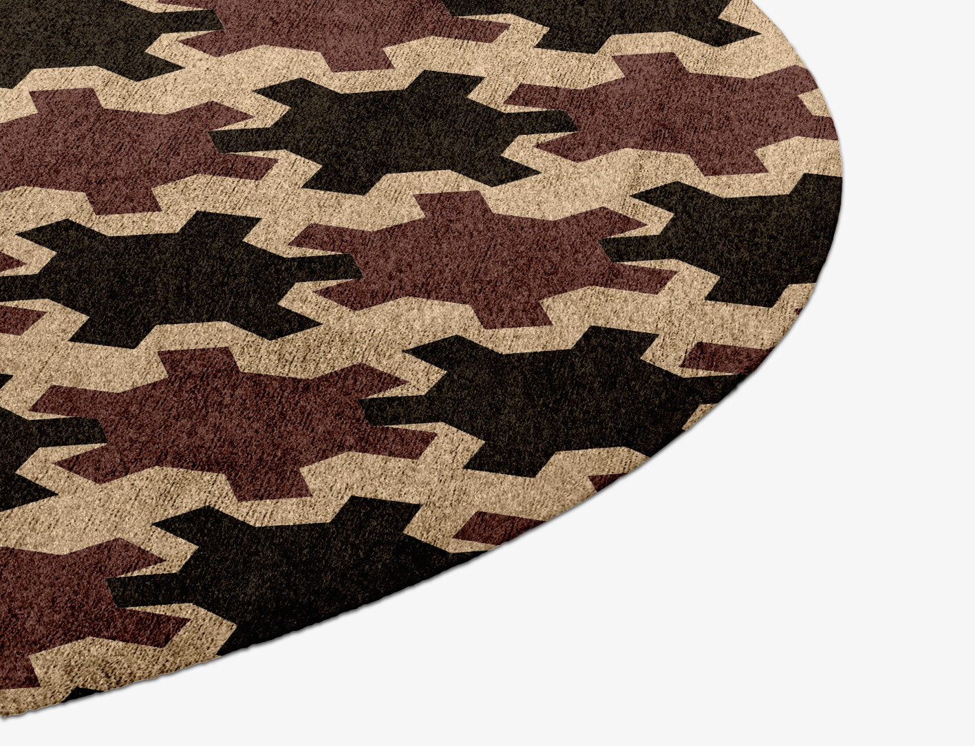 Gears Geometric Round Hand Knotted Bamboo Silk Custom Rug by Rug Artisan