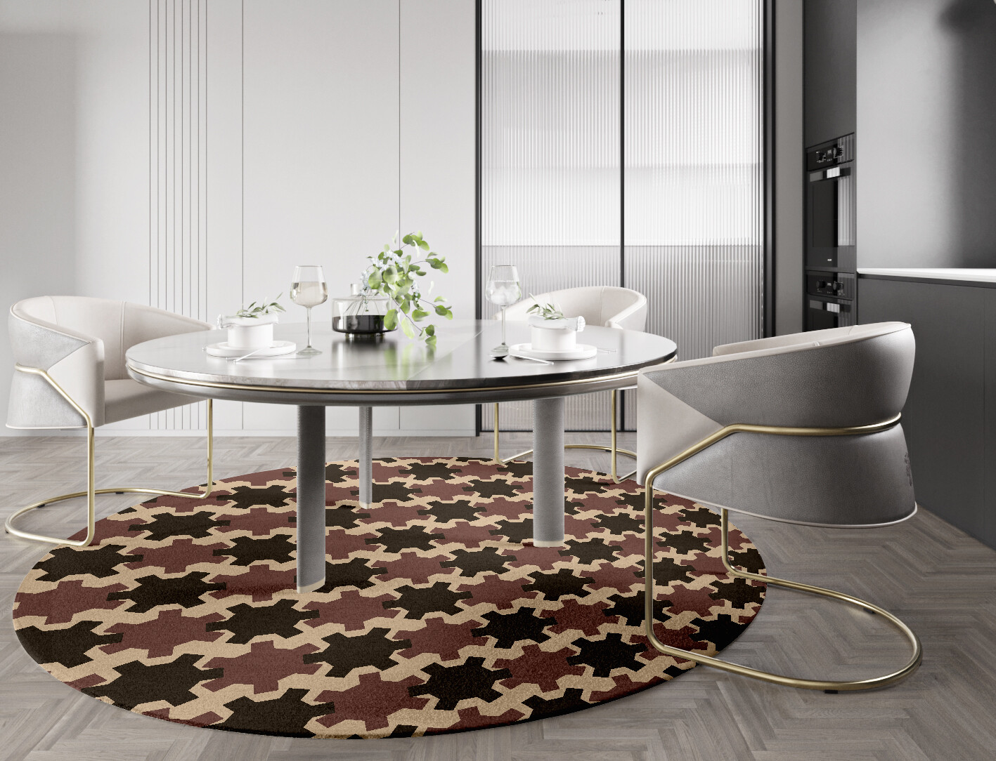 Gears Geometric Round Hand Knotted Tibetan Wool Custom Rug by Rug Artisan