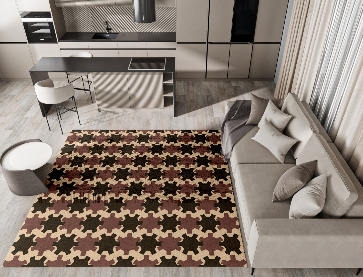 Gears Geometric Square Hand Knotted Bamboo Silk Custom Rug by Rug Artisan
