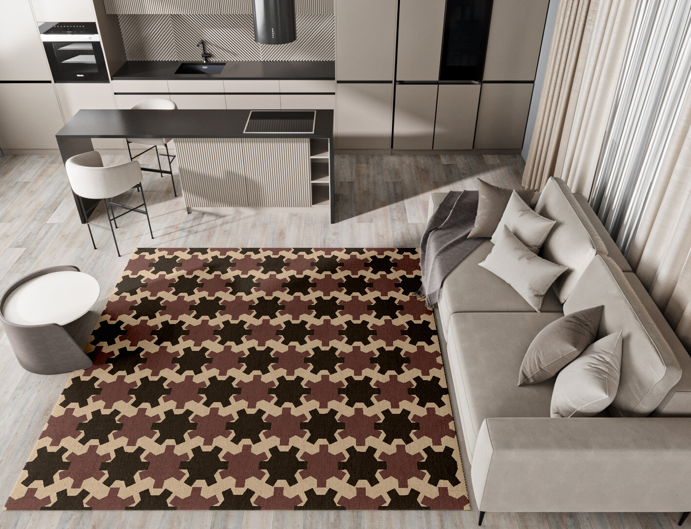 Gears Geometric Square Hand Knotted Tibetan Wool Custom Rug by Rug Artisan