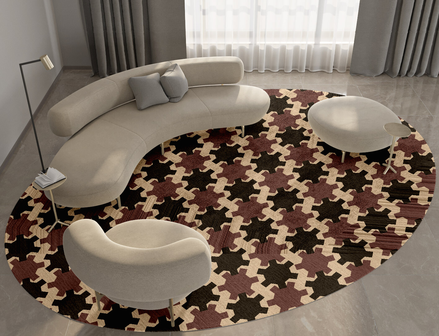 Gears Geometric Oval Hand Tufted Bamboo Silk Custom Rug by Rug Artisan