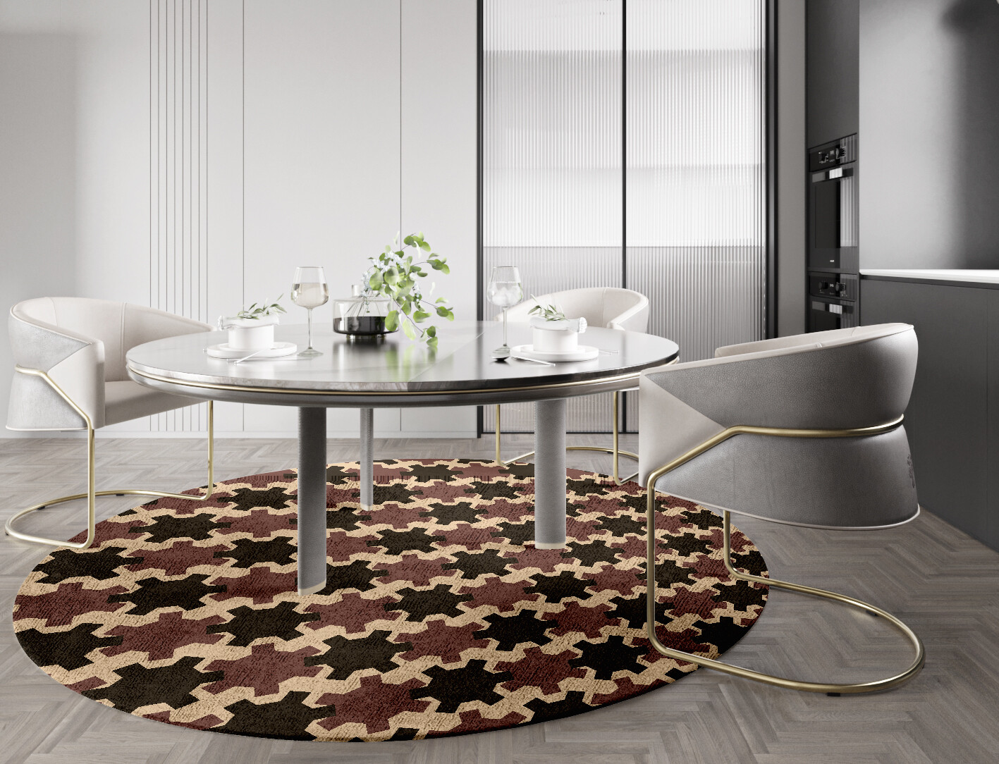 Gears Geometric Round Hand Tufted Bamboo Silk Custom Rug by Rug Artisan