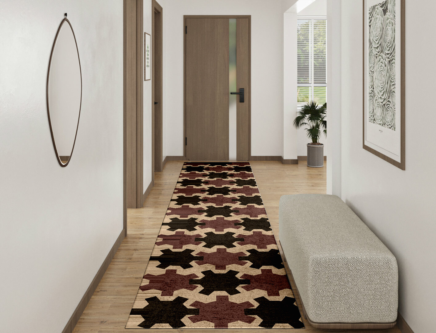 Gears Geometric Runner Hand Tufted Bamboo Silk Custom Rug by Rug Artisan