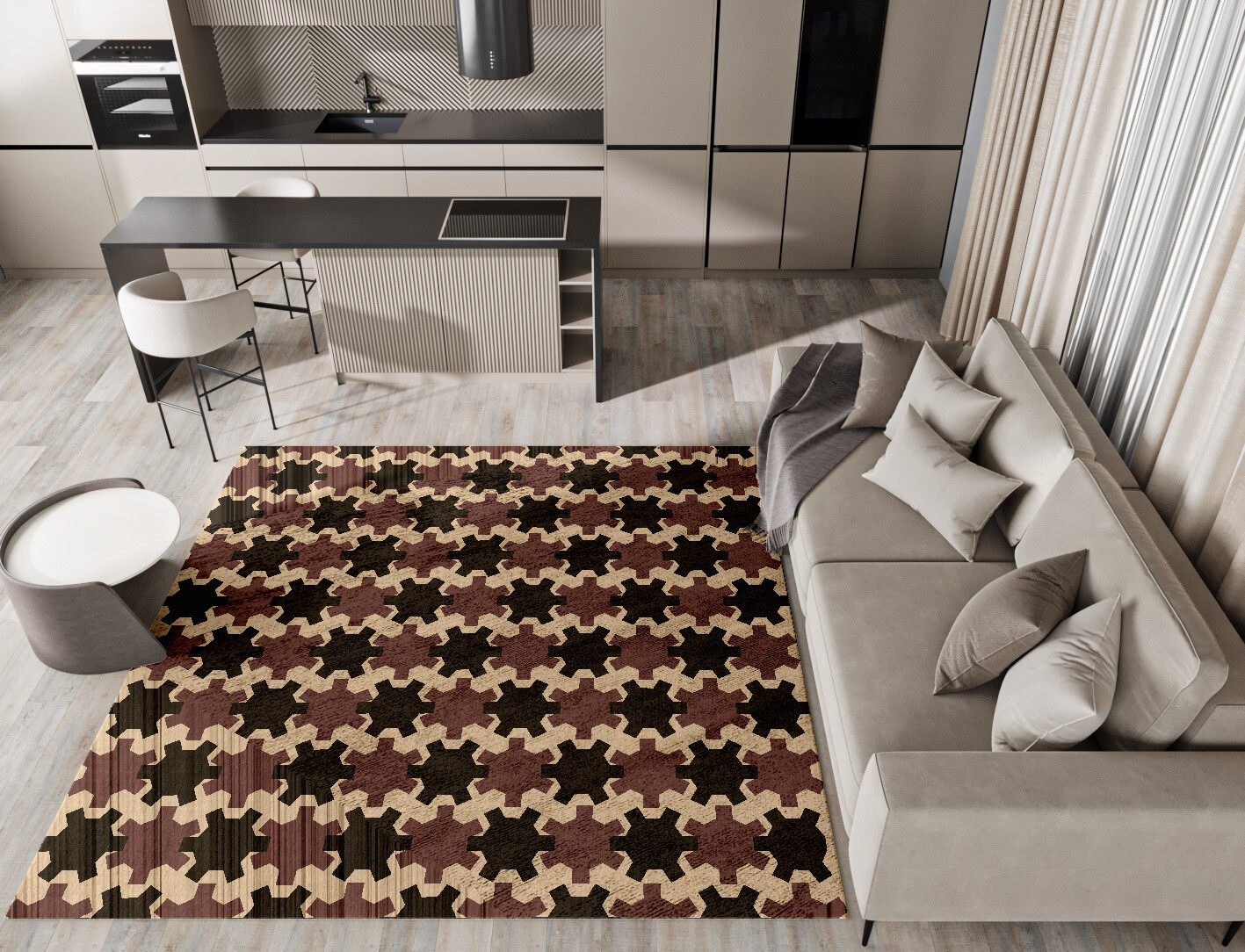 Gears Geometric Square Hand Tufted Bamboo Silk Custom Rug by Rug Artisan
