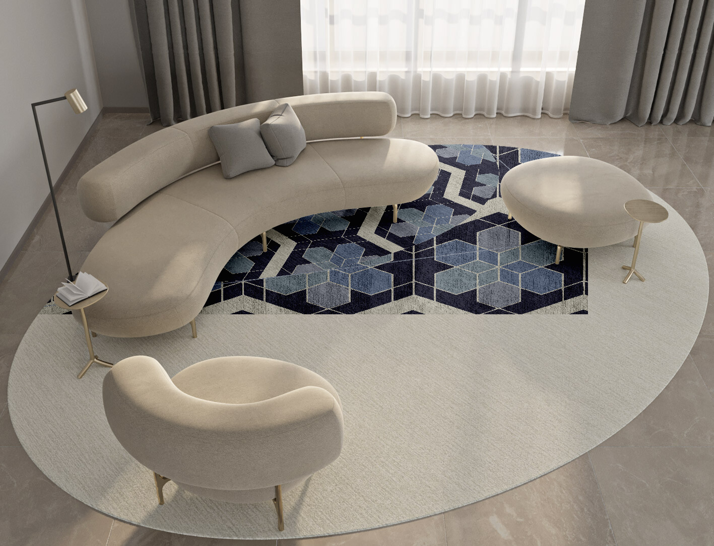 Geoflower Geometric Oval Hand Knotted Bamboo Silk Custom Rug by Rug Artisan